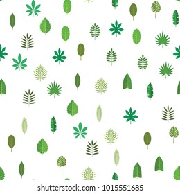 Seamless pattern with green tropical leaves. Floral background, vector illustration on white background.