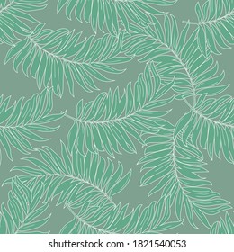 Seamless pattern with green tropical leaves. Fabric print. Vector illustration. 
