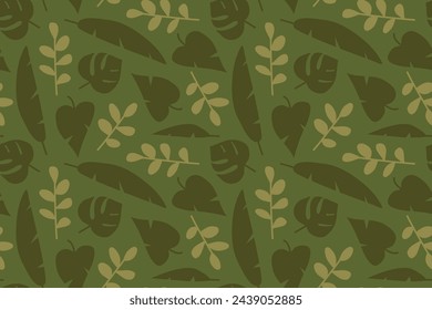 seamless pattern with green tropical leaves, nature, jungle background-  vector illustration