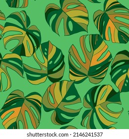 Seamless pattern with green tropical monstera leaves vector illustration for textile, wallpaper, fabric, wrapping paper.