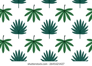Seamless pattern with green tropical palm leaves on white background. Ideal for summer designs, fabric, and eco branding