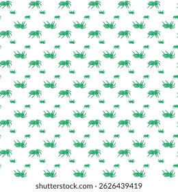 Seamless Pattern of Green Tropical Palms and Crabs on White Background