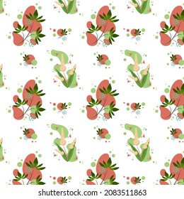 seamless pattern of green twigs on a background with an orange and green pattern