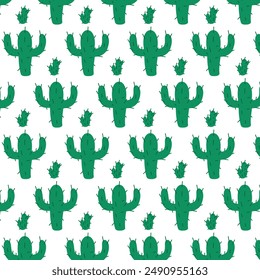 Un patrón sin fisuras con dos plantas de cactus verdes. Ilustración vectorial Botánica sobre fondo aislado blanco. Repetir Fondo de pantalla para Fondos de pantalla, Web fondos de página en estilo plano