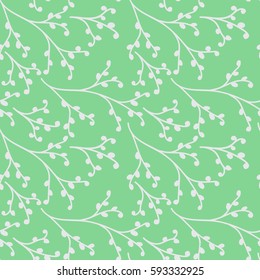 Seamless pattern green vector floral background with hand drawn branches