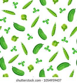 Seamless pattern with green vegetable on white background. Vector illustration