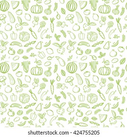 Seamless pattern with green  vegetables. Vector illustration. Food background which can be used as web site backdrop, store or farmer's market decoration, food packaging.