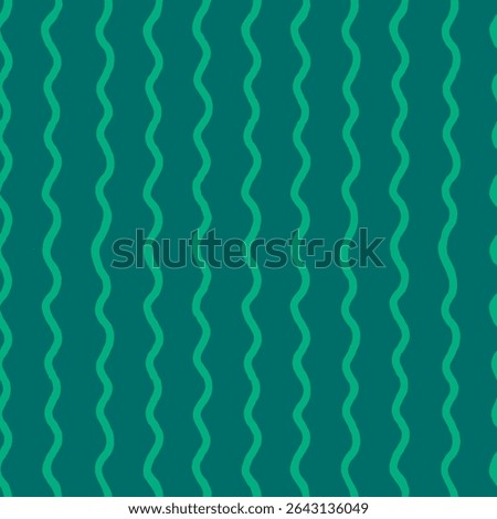 Seamless pattern with green vertical wavy stripes on a dark teal background. Abstract vector texture with a hand-drawn feel. Ideal for prints, textiles, or backgrounds. Drag to swatches panel to use