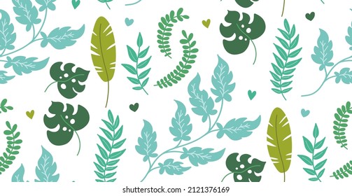 Patrón sin foco de hojas verdes vibrantes de la jungla. Ilustración del vector
