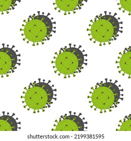 Nahtlose Muster grüner Viren auf weißem Hintergrund. Epidemic Coronavirus 2019-nCoV in Wuhan. Neuartiges Coronavirus. Virus Covid 19-NCP. nCoV wird als einsträngiges RNA-Virus bezeichnet.
