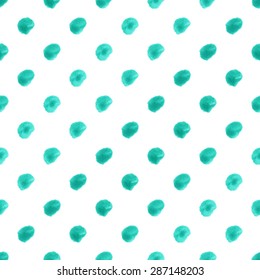 Seamless pattern with green watercolor dots. Background for cards, textile, prints or wrapping paper with spots.