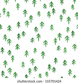 Seamless pattern with green watercolor fir trees. Vector illustration 