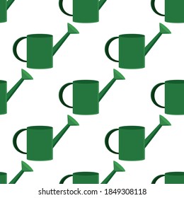 Seamless pattern with a green watering can on a white background. Gardening tool in a flat style. Cartoon objects of labor.
Stock vector illustration for design, decor, fabric, wrapping paper, textile