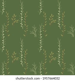 Seamless pattern with green and white herbs