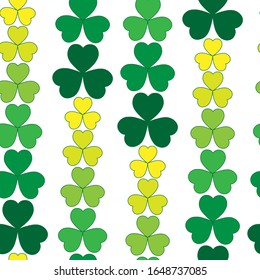 Seamless pattern with green and yellow clover leaves. Good decoration for   St. Patrick's Day. 