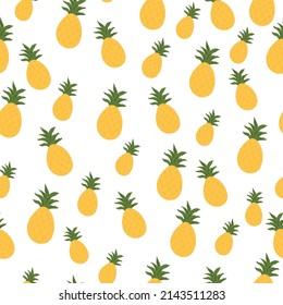 Seamless pattern in green and yellow colors with pineapples. Colorful hand drawn illustration, design.