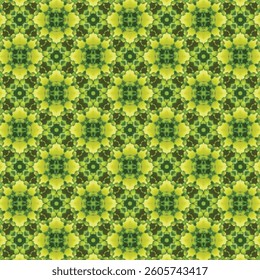 Seamless pattern of green and yellow flowers. Designed to emphasize a natural feel, relaxing and luxurious atmosphere to the space. Enhance the contemporary style.
