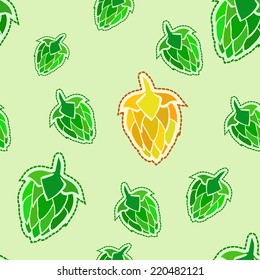 Seamless pattern with green and yellow hop flowers.
