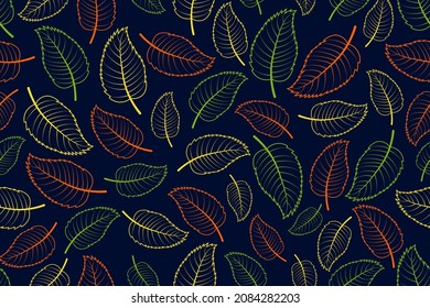 Patrón sin foco con hojas verdes, amarillas y naranjas. Ilustración del vector 