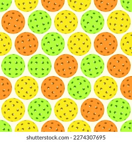 Seamless Pattern of Green, Yellow and Orange Outdoor Balls for Pickleball