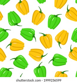 Nahtloses Muster von grünem und gelbem Paprika. Vektorgrafik von Gemüse