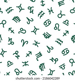 Seamless pattern with green zodiac signs.
