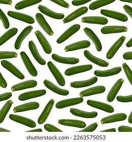 Seamless pattern with Green Zucchini. Courgette or marrow. Summer squash. Cucurbita pepo or cucubits. Fruit and vegetables. Cartoon style. Vector illustration isolated on white background.