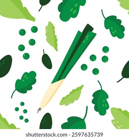 
seamless pattern greenery onion green peas