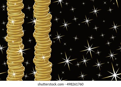Seamless pattern. Greeting card with golden coins, vector illustration