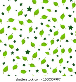 Seamless pattern for greeting cards for World Vegetarian Day and Vegan. Leaves and stars on a white background.