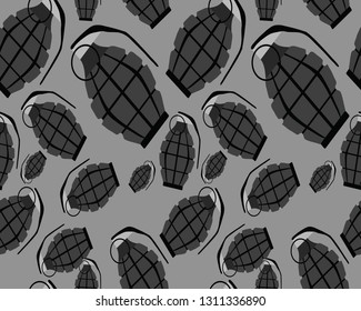 Seamless pattern with grenades.Gray wallpaper with grenade silhouettes.Vector illustration.