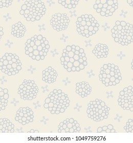 Seamless pattern with grey abstract shapes and crosses on light beige background
