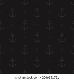 Seamless pattern with grey anchor on a black background. Vector illustration.