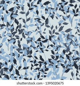 Seamless pattern with grey and blue leaves