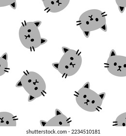 Seamless pattern with grey cat heads