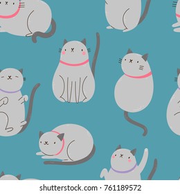 Seamless pattern with grey Cats. Cute vector texture with Cats. Animal background.