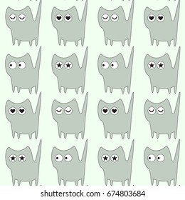 Seamless pattern with grey cats. Vector illustration.