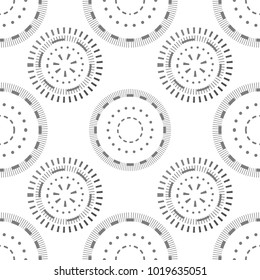 Seamless pattern with grey circles and dots. Creative template background design. Modern trendy ornament. Graphic decoration vector illustration.