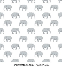 Seamless pattern of grey Elephants on white background. Vector illustration.