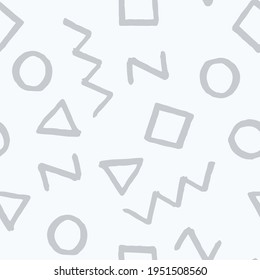 Seamless pattern with grey geometric elements on gray background. Hand drawn vector design for textile, backgrounds, clothes, wrapping paper and wallpaper. Fashion illustration seamless pattern.