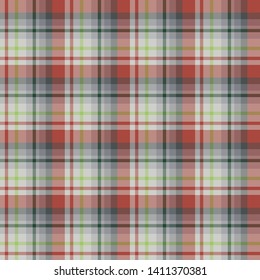 Seamless pattern in grey, green and bright red colors for plaid, fabric, textile, clothes, tablecloth and other things. Vector image. 