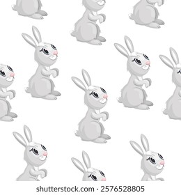 Seamless pattern of grey hares on a white background.Vector pattern for children's textiles, notebook covers, backgrounds.