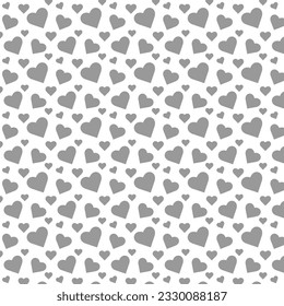 Nahtloses Muster mit grauen Herzen auf weißem, isoliertem Hintergrund. Geometrischer Druck.Flat skandinavischer Stil für Druck auf Stoff, Geschenkverpackung, Web-Hintergründe, Schrottbuchung, Flickwerk.Vektorgrafik.