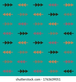 Seamless pattern with grey, khaki, brown and dark green tree shapes and white background.