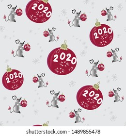 Seamless pattern grey, metal, mouse, symbol of New year 2020 Chinese astrology, festive background for printing, fabrics, decorations