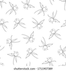 Seamless pattern with grey peony buds. Vector Hand drawn doodle illustration. For scrapbooking, packaging, fabrics, wallpaper, textiles.