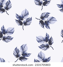 Seamless pattern with grey to purple leaves on bright background, for background, printing, fabric, fashion