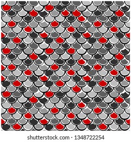 Seamless pattern in grey and red colors with scales. Vector illustration