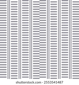 Seamless pattern with grey white straight striped lines. Simple optical illusion, illusive effect. Kinetic tile in op art. Vector hypnotic background, texture used for textile.