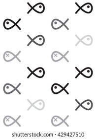 Seamless pattern greyscale swiming fish line drawing like on white background